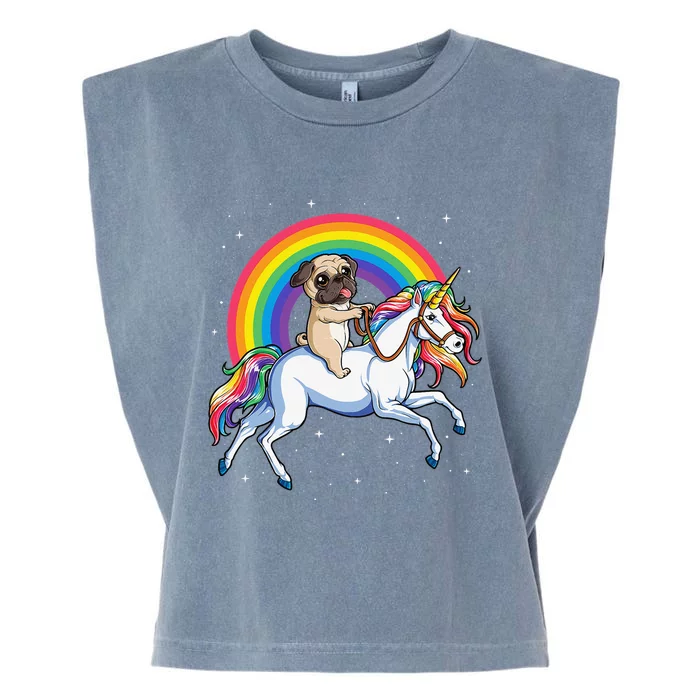 Pug Unicorn Space Galaxy Rainbow Pugicorn Garment-Dyed Women's Muscle Tee