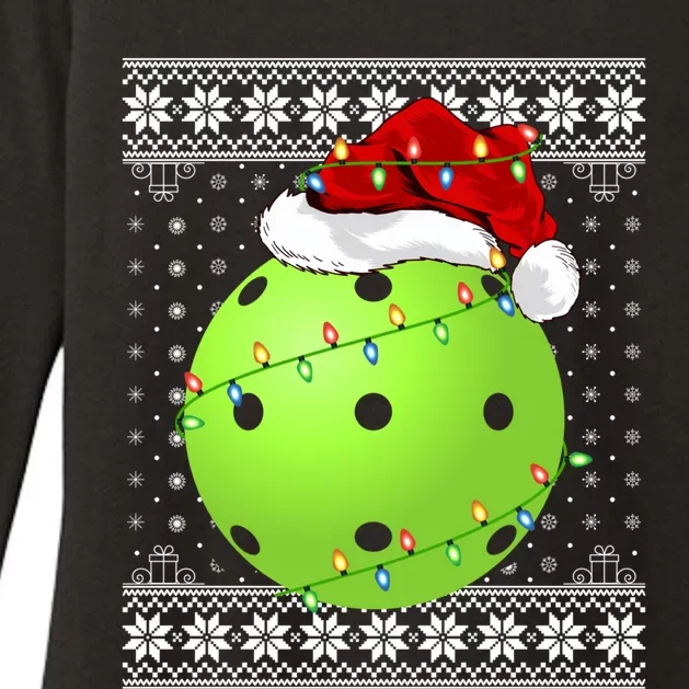 Pickleball Ugly Sweater Santa Lighting Pickleball Christmas Gift Womens CVC Long Sleeve Shirt