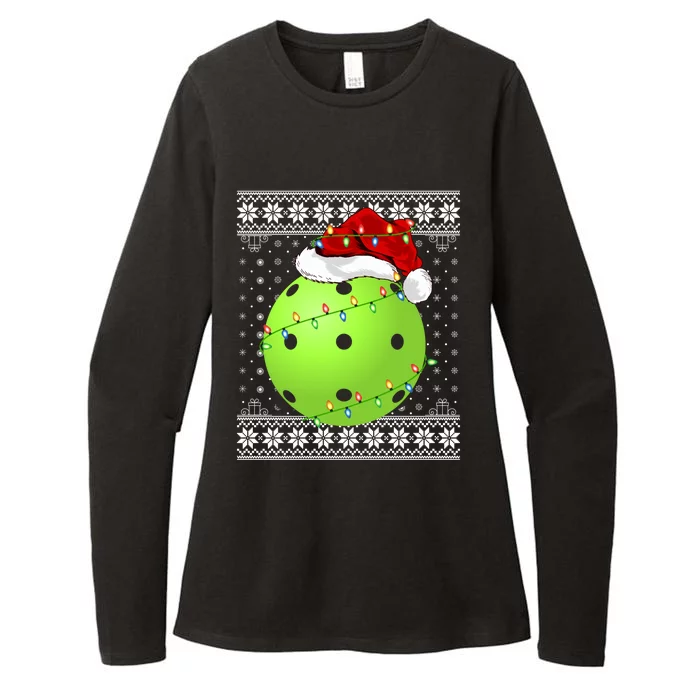 Pickleball Ugly Sweater Santa Lighting Pickleball Christmas Gift Womens CVC Long Sleeve Shirt