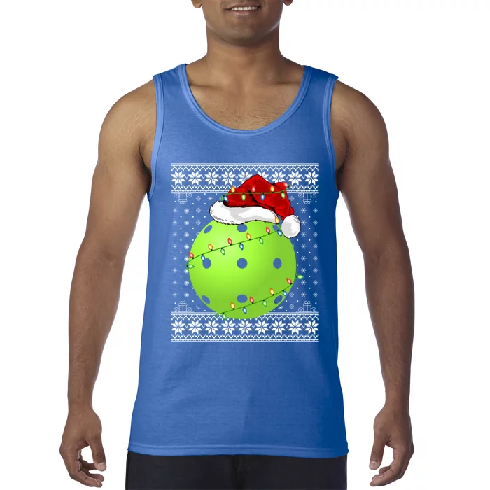 Pickleball Ugly Sweater Santa Lighting Pickleball Christmas Gift Tank Top