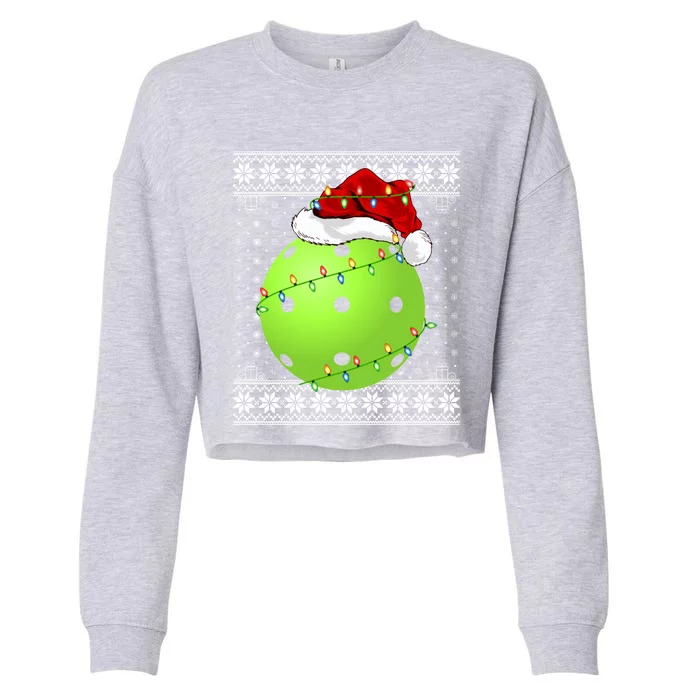 Pickleball Ugly Sweater Santa Lighting Pickleball Christmas Gift Cropped Pullover Crew