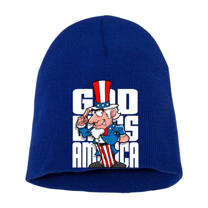 Patriotic Uncle Sam God Bless America Gift Short Acrylic Beanie