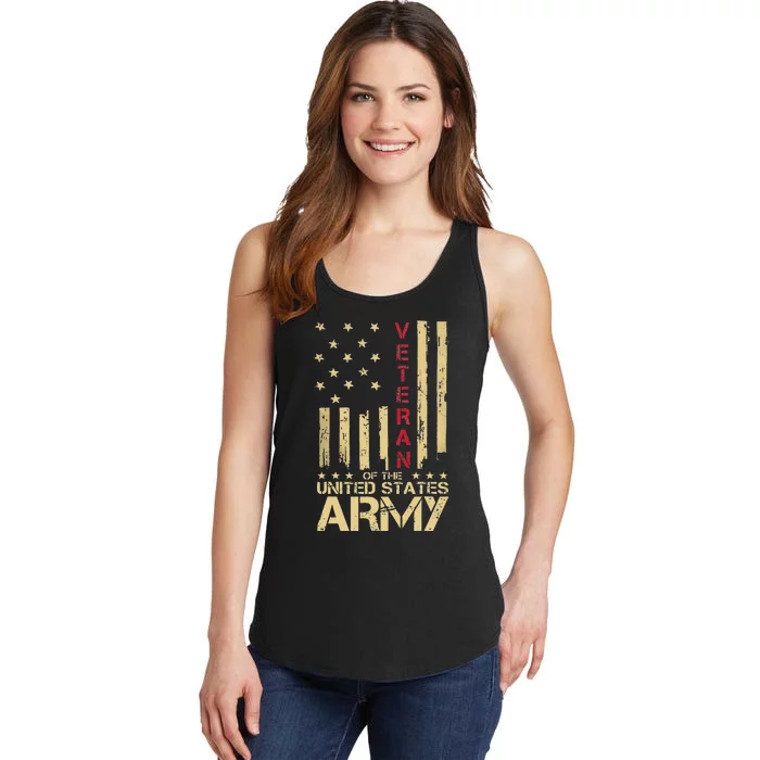 Patriotic U S Army Veteran Red Line American Flag Vintage Ladies Essential Tank