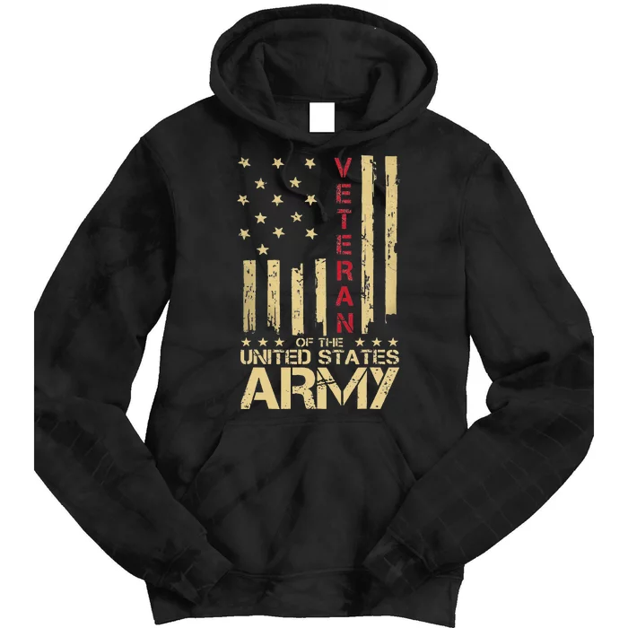 Patriotic U S Army Veteran Red Line American Flag Vintage Tie Dye Hoodie