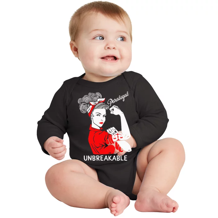 Paralegal Unbreakable Strong Woman Rosie The Riveter Baby Long Sleeve Bodysuit