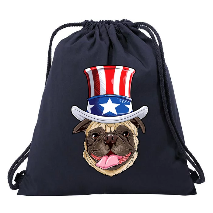 Pug Uncle Sam Shirt 4th Of July Kids Boys American Flag Drawstring Bag