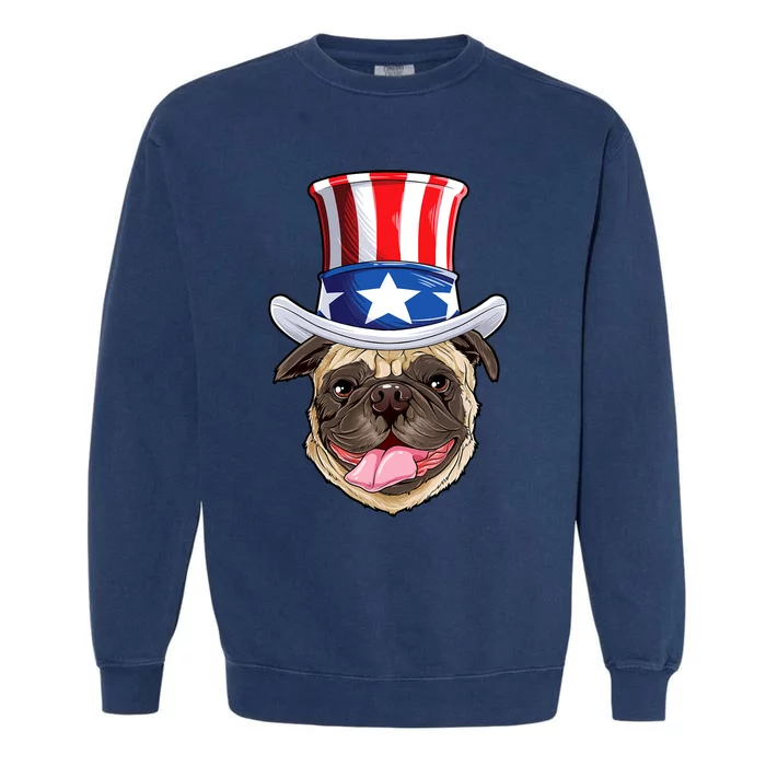 Pug Uncle Sam Shirt 4th Of July Kids Boys American Flag Garment-Dyed Sweatshirt