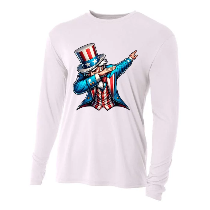 Patriotic Uncle Sam Dabbing 4th Of July American Us Flag Cooling Performance Long Sleeve Crew