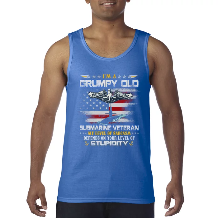 Proud U S Submarine Grumpy Old Veteran Submariner Usa Flag Gift Tank Top