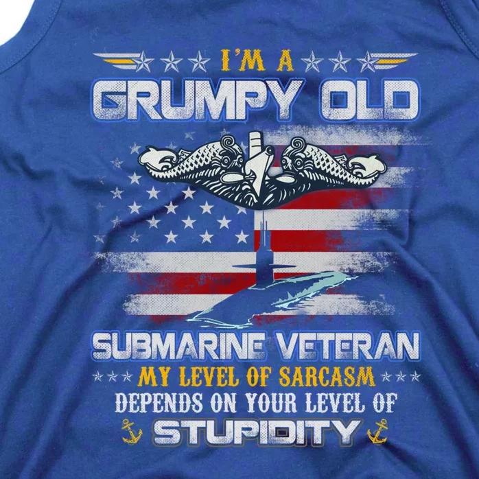 Proud U S Submarine Grumpy Old Veteran Submariner Usa Flag Gift Tank Top