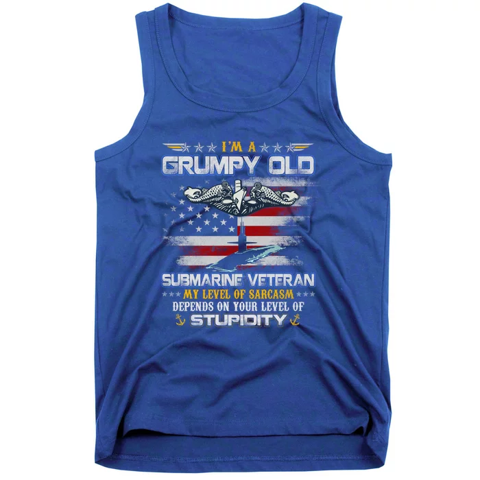 Proud U S Submarine Grumpy Old Veteran Submariner Usa Flag Gift Tank Top