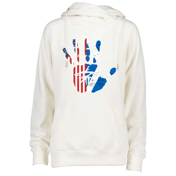 Proud Usa Scotland Handprint Flag American Scottish Heritage Great Gift Womens Funnel Neck Pullover Hood