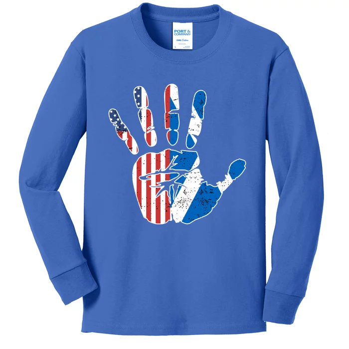 Proud Usa Scotland Handprint Flag American Scottish Heritage Great Gift Kids Long Sleeve Shirt