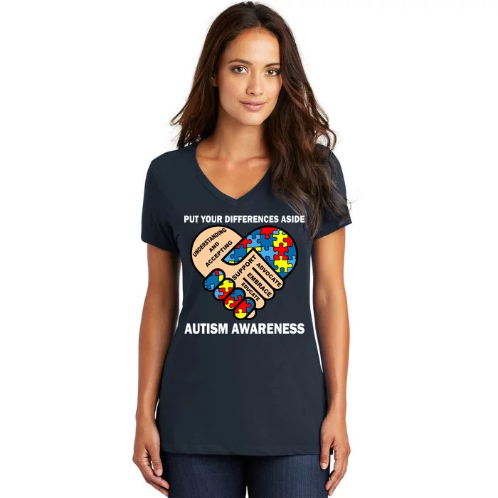 Put Your Differences Aside Autism Awareness Women's V-Neck T-Shirt