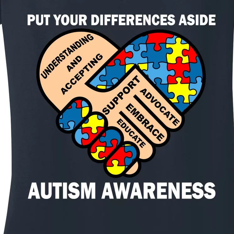 Put Your Differences Aside Autism Awareness Women's V-Neck T-Shirt