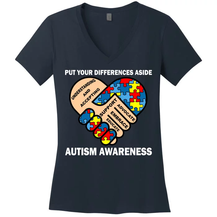 Put Your Differences Aside Autism Awareness Women's V-Neck T-Shirt