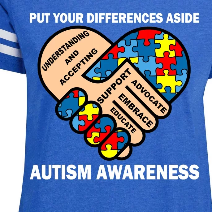 Put Your Differences Aside Autism Awareness Enza Ladies Jersey Football T-Shirt