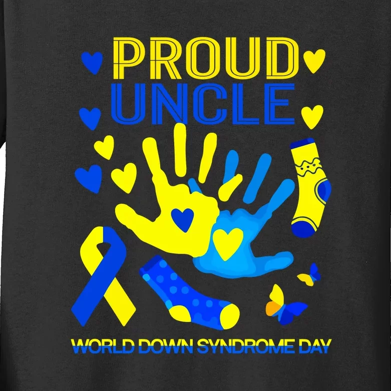 Proud Uncle T21 World Down Syndrome Awareness Day Ribbon Gift Family Matching Kids Long Sleeve Shirt