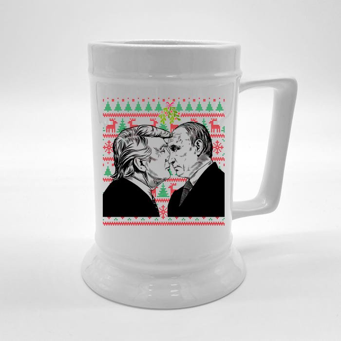 Putin Trump Mistletoe Ugly Christmas Sweater Front & Back Beer Stein