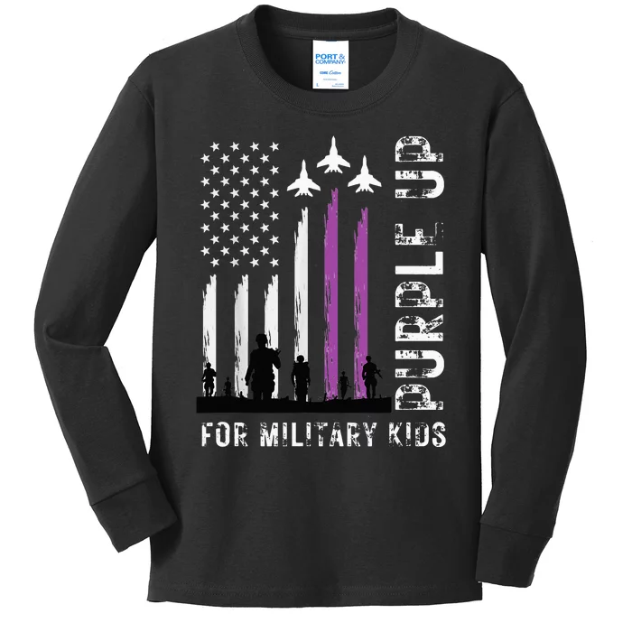 Purple Up US Air Force Flag Military Child Kids Long Sleeve Shirt