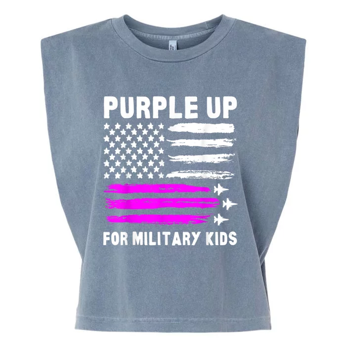 Purple Up US Flag Fighter Jet Military Child Garment-Dyed Women's Muscle Tee