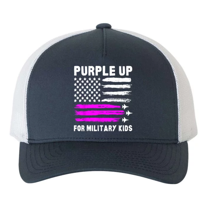 Purple Up US Flag Fighter Jet Military Child Yupoong Adult 5-Panel Trucker Hat