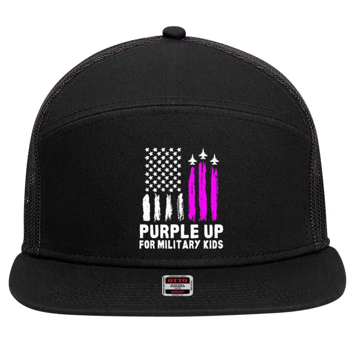 Purple Up US Flag Fighter Jet Military Kids Military Child 7 Panel Mesh Trucker Snapback Hat