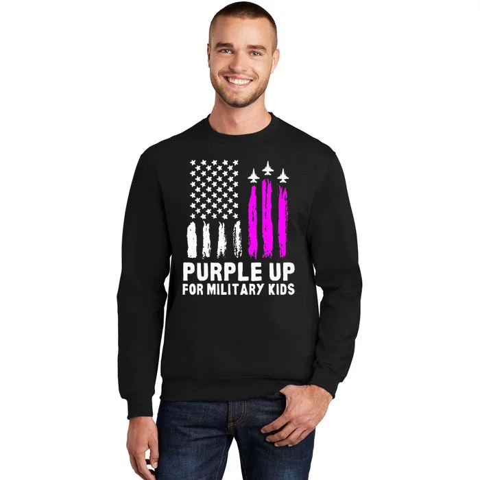 Purple Up US Flag Fighter Jet Military Kids Military Child Tall Sweatshirt