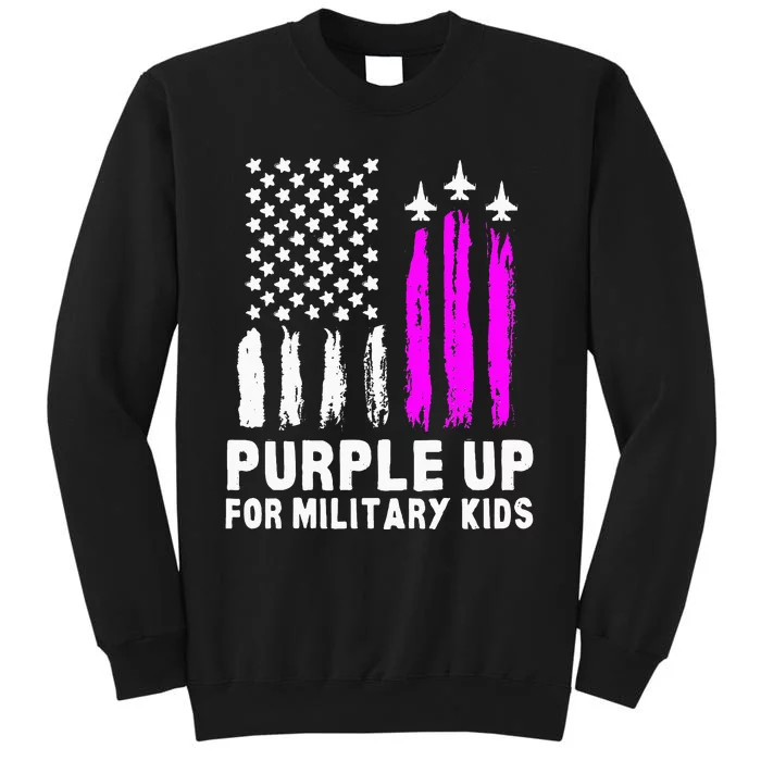 Purple Up US Flag Fighter Jet Military Kids Military Child Tall Sweatshirt