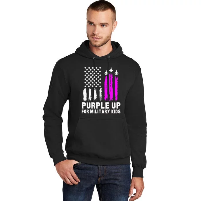 Purple Up US Flag Fighter Jet Military Kids Military Child Tall Hoodie