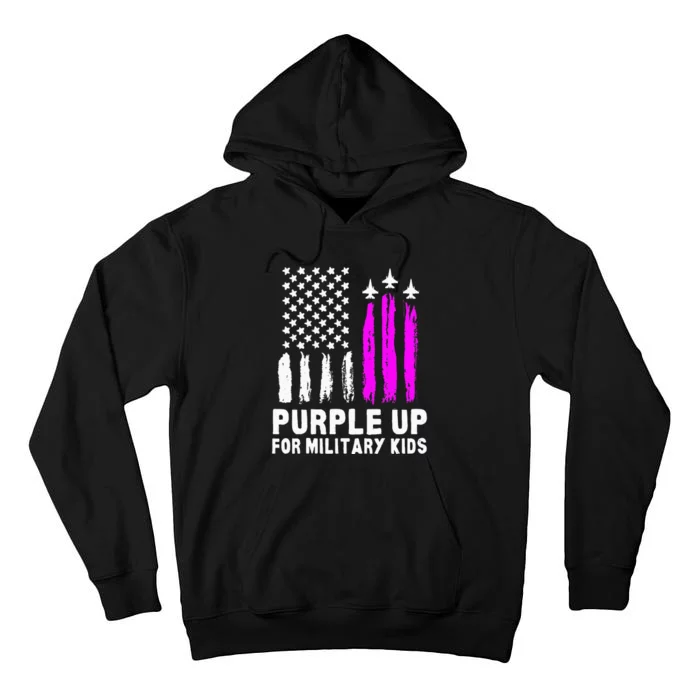 Purple Up US Flag Fighter Jet Military Kids Military Child Tall Hoodie