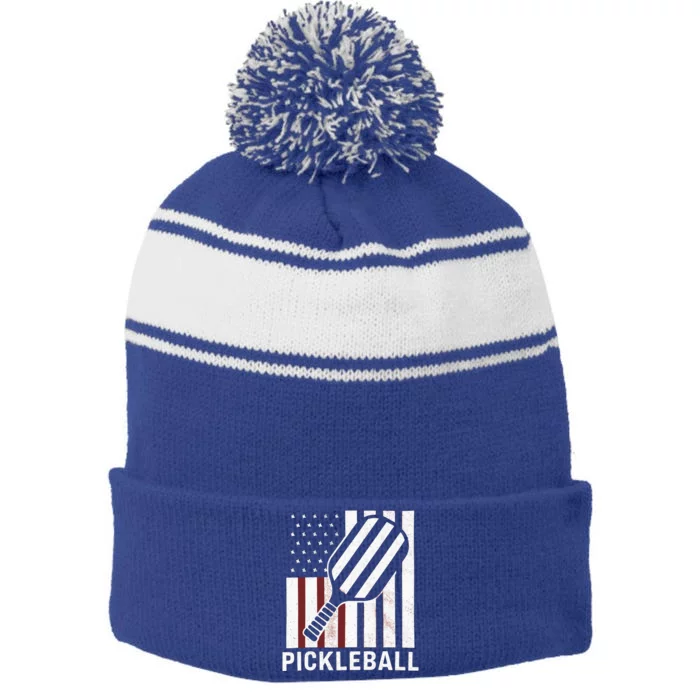 Pickleball Usa Us Flag Pickleball Player Paddleball Lover Gift Stripe Pom Pom Beanie