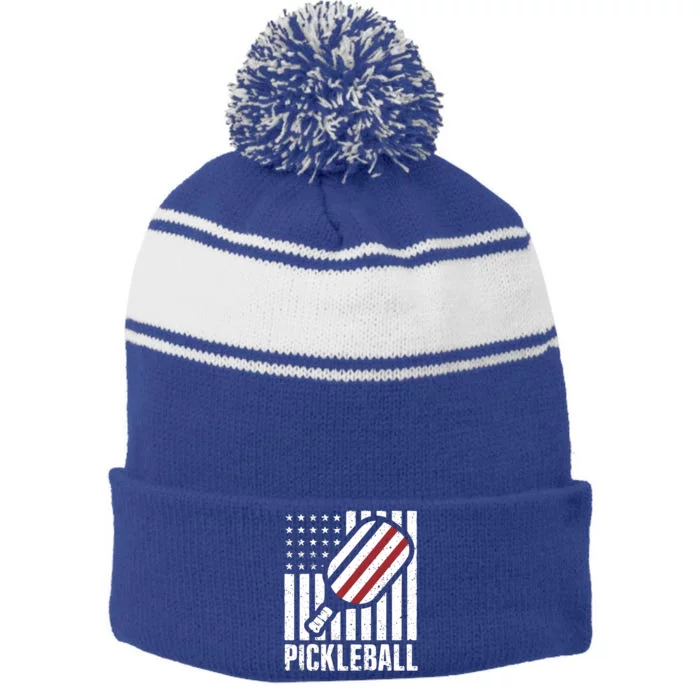 Pickleball Usa Us Flag Pickleball Player Paddleball Lover Great Gift Stripe Pom Pom Beanie