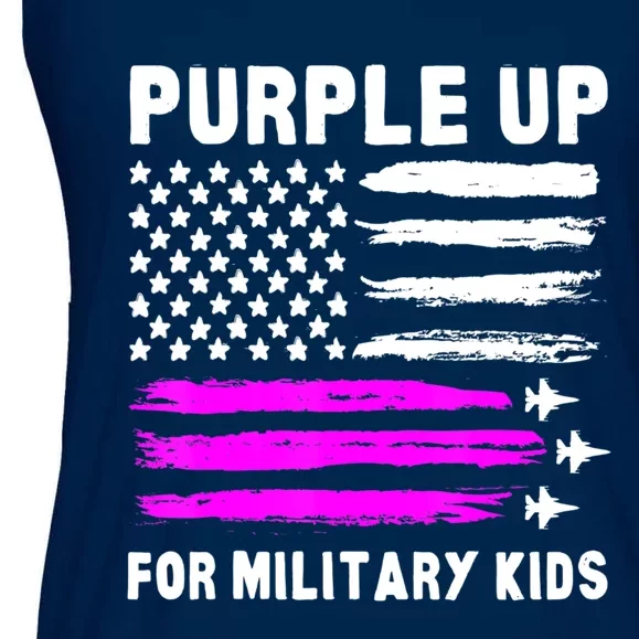 Purple Up US Flag Fighter Jet Military Military Child Ladies Essential Flowy Tank