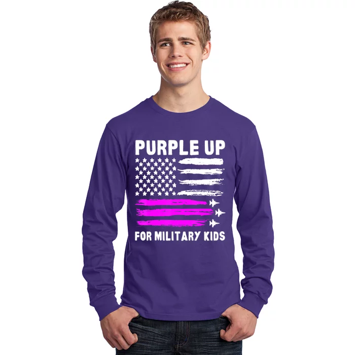 Purple Up US Flag Fighter Jet Military Military Child Long Sleeve Shirt