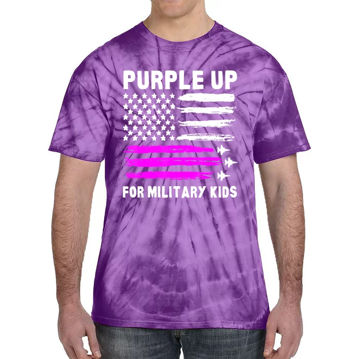 Purple Up US Flag Fighter Jet Military Military Child Tie-Dye T-Shirt