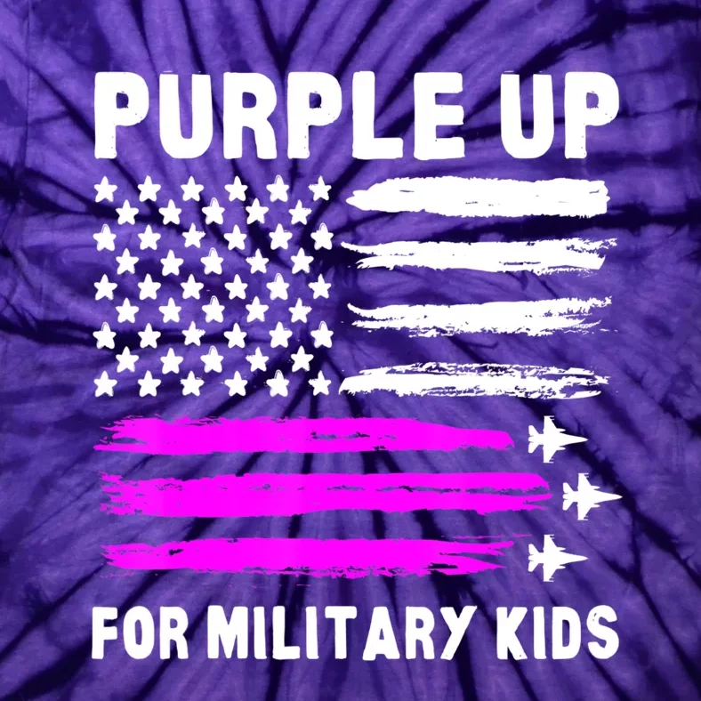 Purple Up US Flag Fighter Jet Military Military Child Tie-Dye T-Shirt