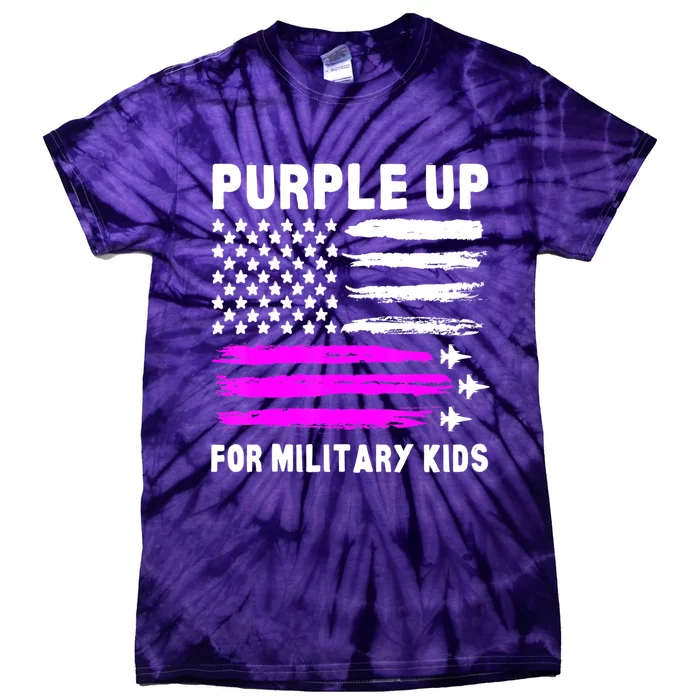 Purple Up US Flag Fighter Jet Military Military Child Tie-Dye T-Shirt