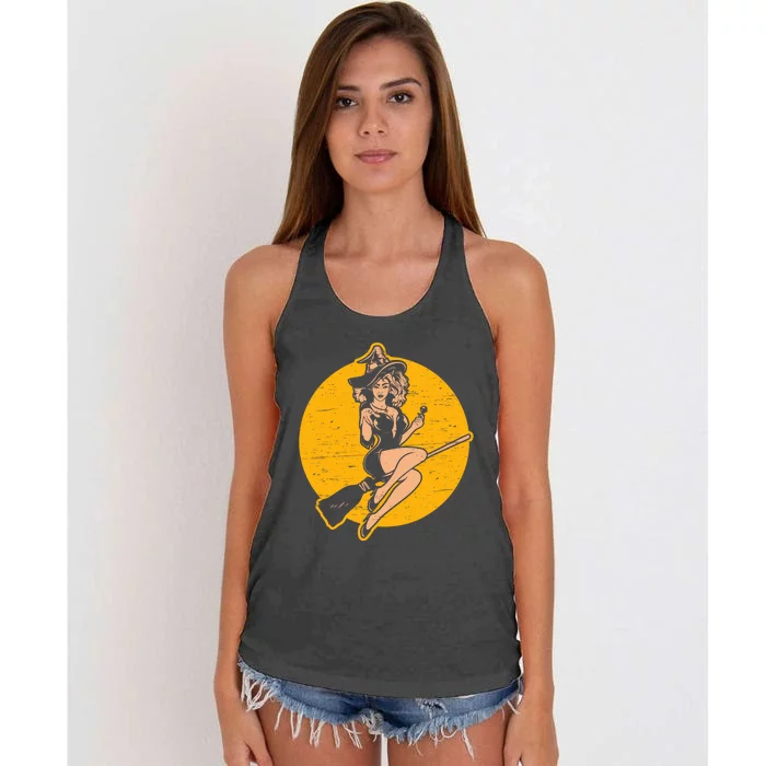 Pin Up Witch Halloween Pinup Girl Halloween Women's Knotted Racerback Tank