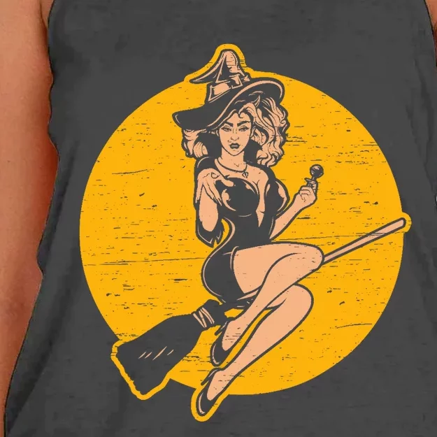 Pin Up Witch Halloween Pinup Girl Halloween Women's Knotted Racerback Tank