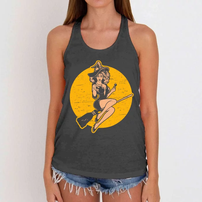 Pin Up Witch Halloween Pinup Girl Halloween Women's Knotted Racerback Tank