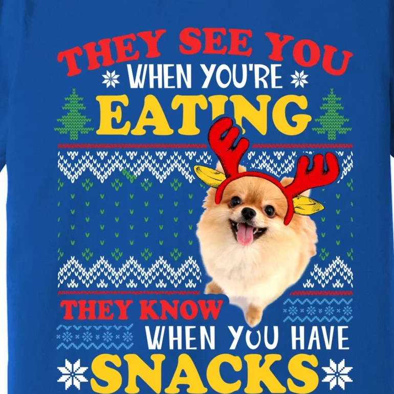 Pomeranian Ugly Xmas Funny Gift They See You're Eating Funny Gift Premium T-Shirt