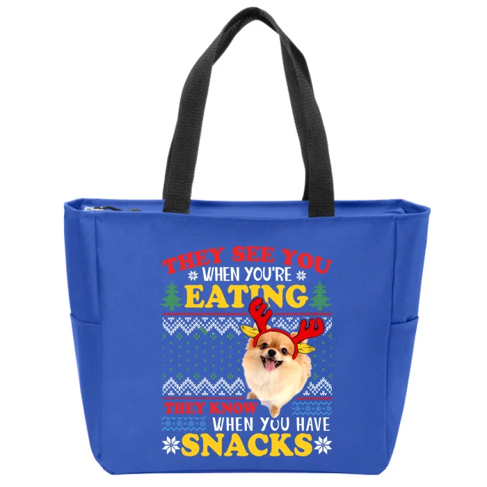 Pomeranian Ugly Xmas Funny Gift They See You're Eating Funny Gift Zip Tote Bag