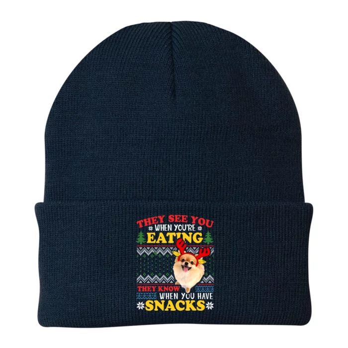 Pomeranian Ugly Xmas Funny Gift They See You're Eating Funny Gift Knit Cap Winter Beanie