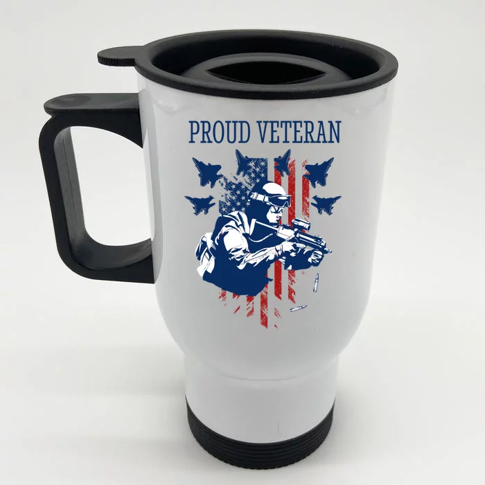 Proud Veteran Airstrike Combat Front & Back Stainless Steel Travel Mug