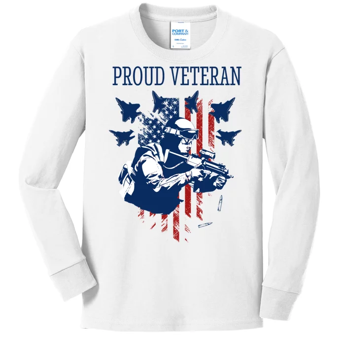 Proud Veteran Airstrike Combat Kids Long Sleeve Shirt