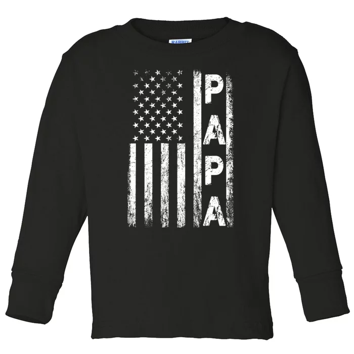 Papa Vintage American Flag FatherS Day 4th Of July Grandpa Toddler Long Sleeve Shirt