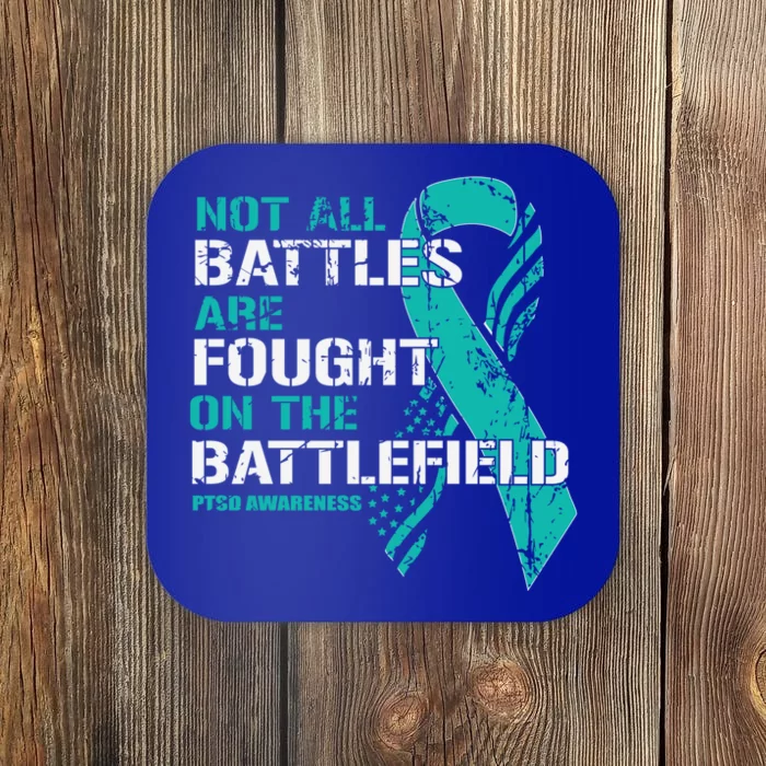 Patriotic Veteran American Flag Teal Ribbon Warrior Ptsd Gift Coaster