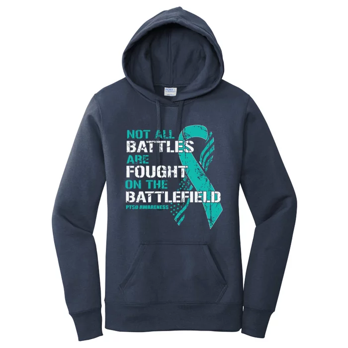 Patriotic Veteran American Flag Teal Ribbon Warrior Ptsd Gift Women's Pullover Hoodie