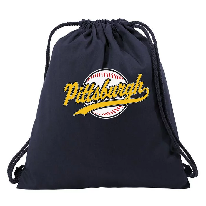 Pittsburgh Vintage Baseball Throwback Retro Design Drawstring Bag